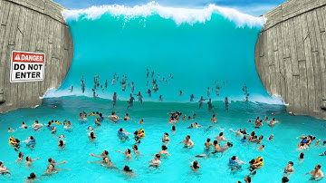 wave pool BREAKS and causes massive wave...