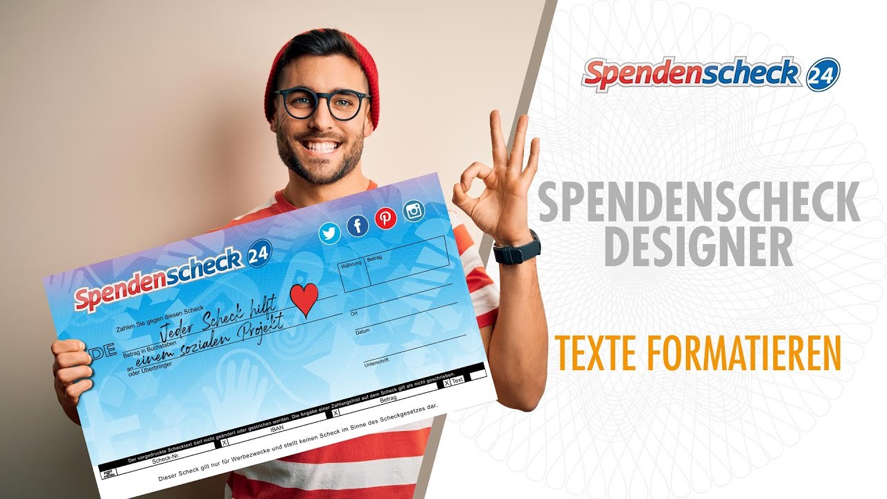 Spendenscheck Designer - Texte bearbeiten