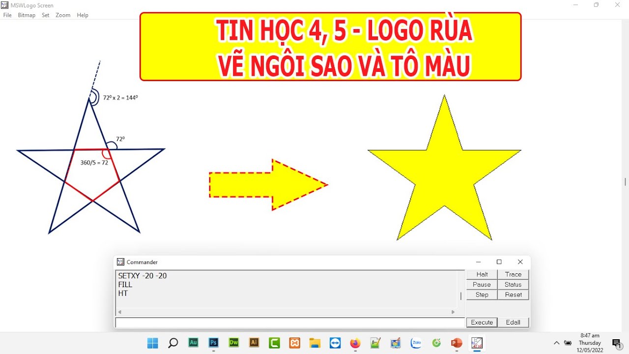 Hãy kiểm tra để thấy Rùa vẽ được hình dưới đây nhờ thực hiện hai dòng lệnh