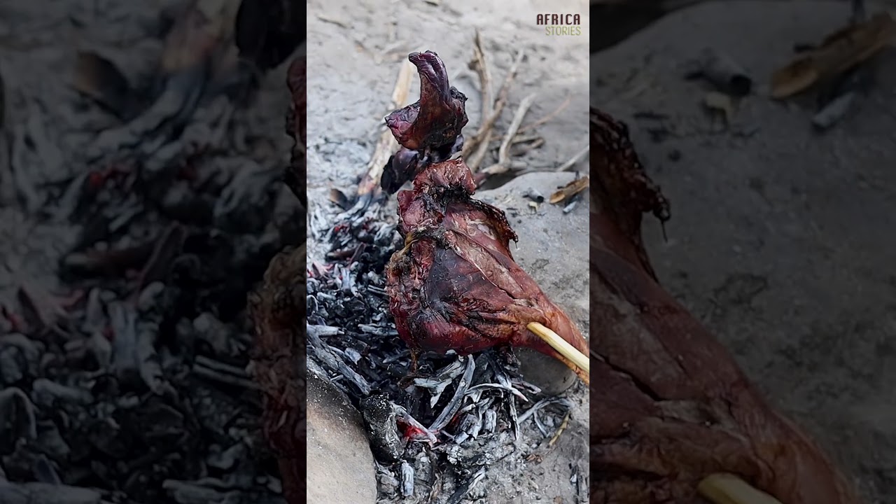 Roasting huge Chunk of Antelope Meat with HADZABE TRIBE