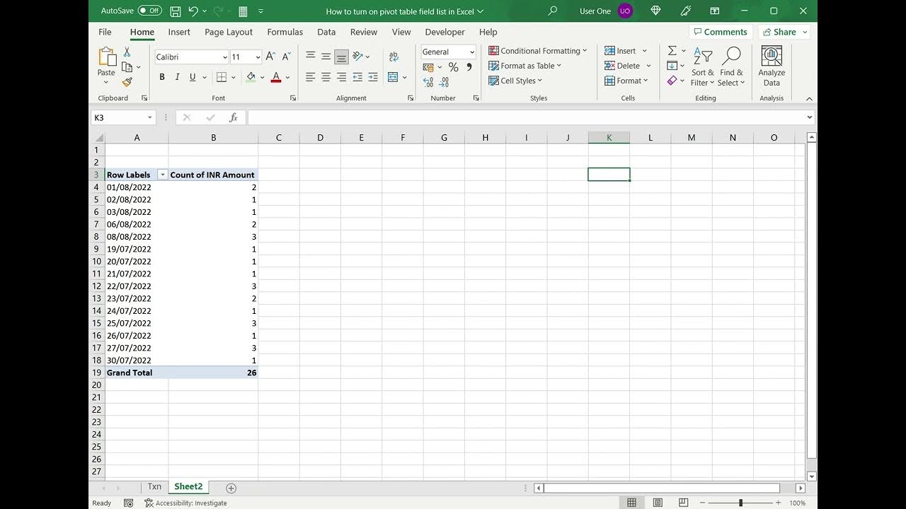 Missing Pivot Table Field List