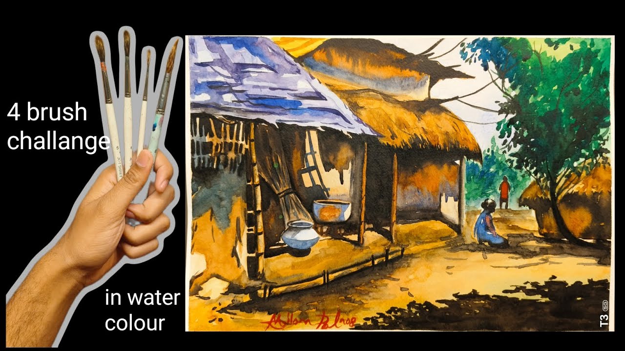 Can You Paint a Landscape with ONLY 4 Brushes? | Watercolor Challenge