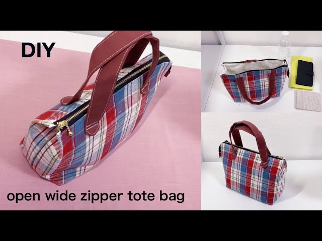 裏地付きトートバッグ】大きく開くファスナーバッグ Easy Tote Bag