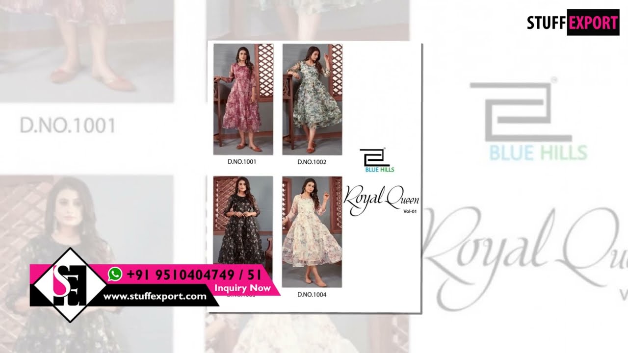 Blue Hills Royal Queen Vol-1 Fancy Wear Organza Kurti Catalog Supplier | Surat Textile Market