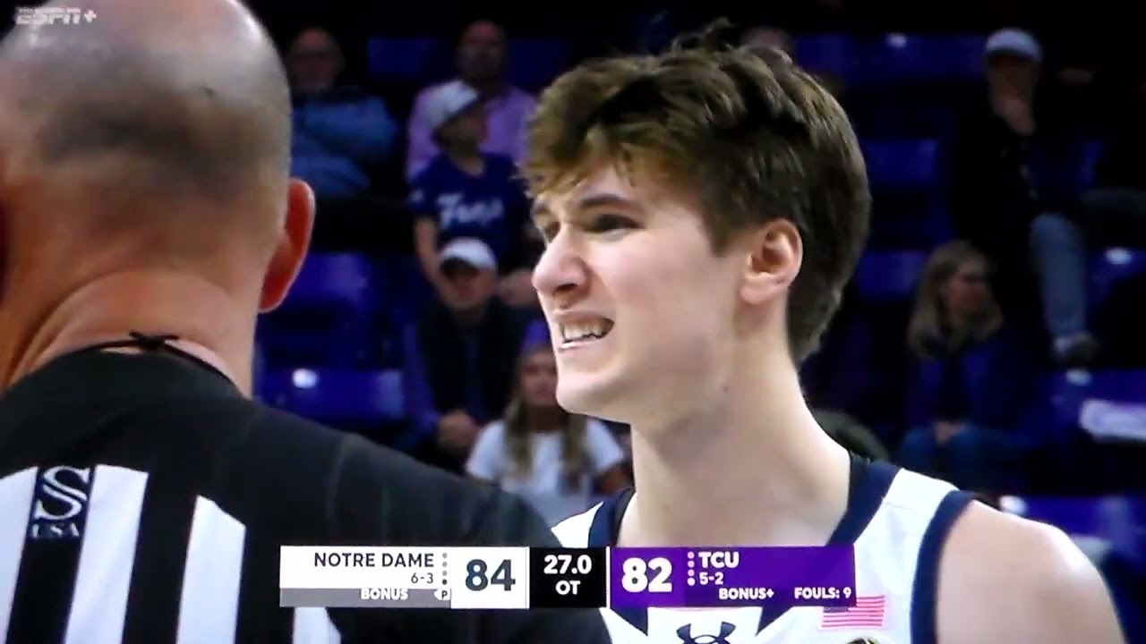 Notre Dame G Cole Certa fouled, hits free throws late vs. TCU in Irish's OT win