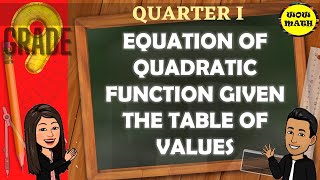 EQUATION OF QUADRATIC FUNCTION GIVEN TABLE OF VALUES || GRADE 9 MATHEMATICS Q1