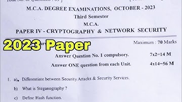 MCA Final Year - Cryptography & Network Security - 3rd Sem Exam 2023 Question Paper - MCA Exams 2024