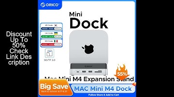 ORICO MiniDock Storage Expansion Dock for Mac Mini M4&M4 Pro Stand USB3.2 Gen2 Type C Dock with 512G