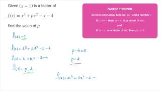 Polynomials - Factor Theorem - Finding an unknown coefficient - Exam-Style Question 1