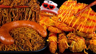 SUB│Kielbasa Black Bean Noodles \& Giant Cheese Sticks, Chicken, Hash Browns ASMR Mukbang Eating Show