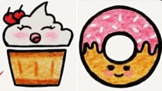 Draw cute ice cream, cupcake, Donnut  طريقة رسم ايس كريم، كاب كيك، دونيت