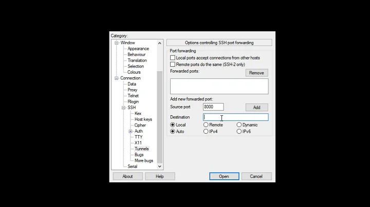 SSH Port Forwarding with Putty