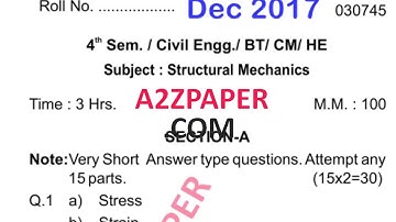 HSBTE  Diploma 4th Sem Structural Mechanics Question Paper