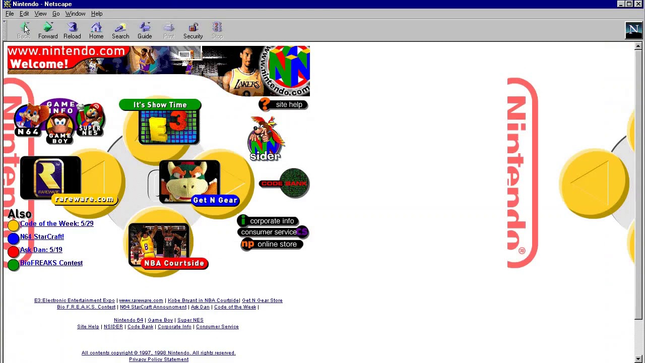 Nintendo Website In 1998 In Netscape Navigator 4 04 Youtube