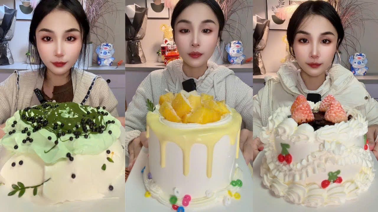 Eat Cream Cake, Challenge Eat Cake Without Batter, Strawberry Cream Cake, Mango Cream Cake