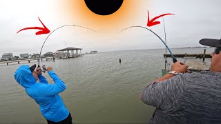 Fishing during the SOLAR ECLIPSE! (BROKEN DOCK) Galveston Tx