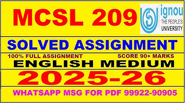 MCSL 209 solved assignment 2025-26 in English || mcsl 209 solved assignment 2026 || mcsl209 2025-26