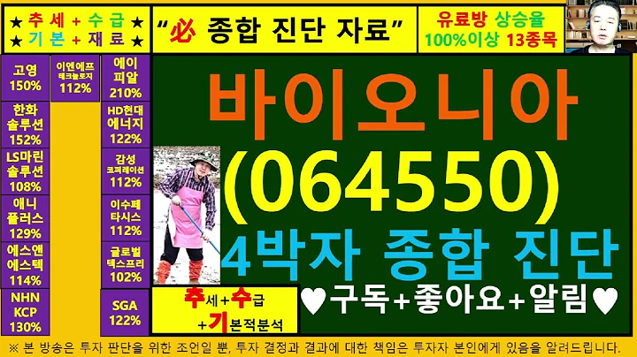 바이오니아(064550)4차원종목진단및향후주가전망 추수기(추수)전문가