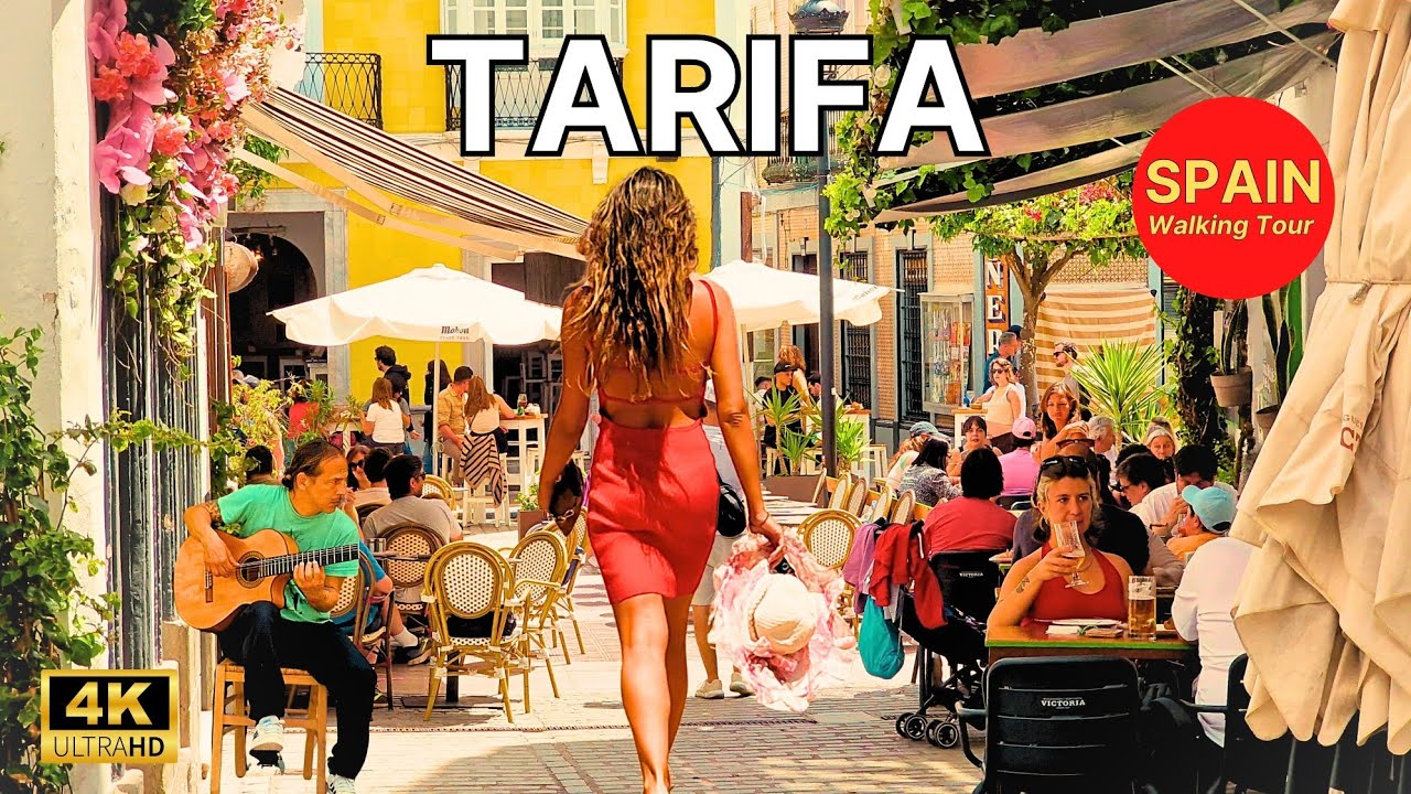 🇪🇦[4K 60fps] ТАРИФА, Испания 🎣 Чудесные пляжи и прекрасный белый старый город 🪴 Кадис, Андалусия