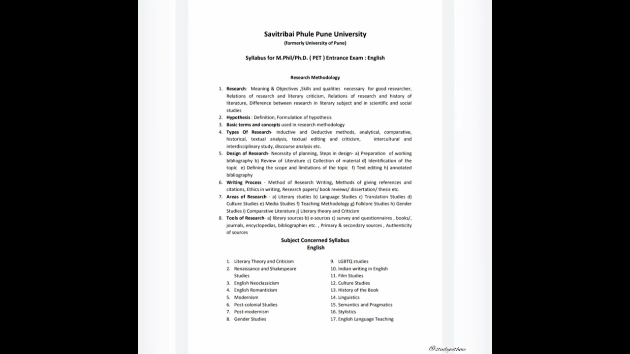 SPPU PhD entrance exam syllabus pet exam /M.Phil exam syllabus 