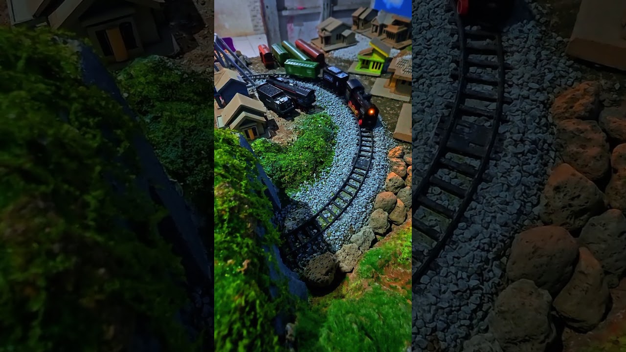 Miniature Steam Train Winds Past Realistic Village Diorama