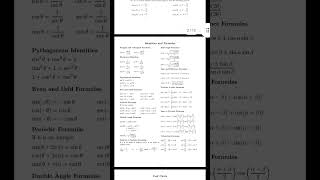 Trigonometry Formula Sheet &amp; Identities and Formulas #shorts #trigonometry #identities #formula #yt