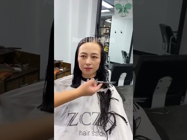 beautiful lady long hair to short hair style