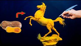 Beautiful Horse Carving With Pumpkin Vegetable Carving Animals
