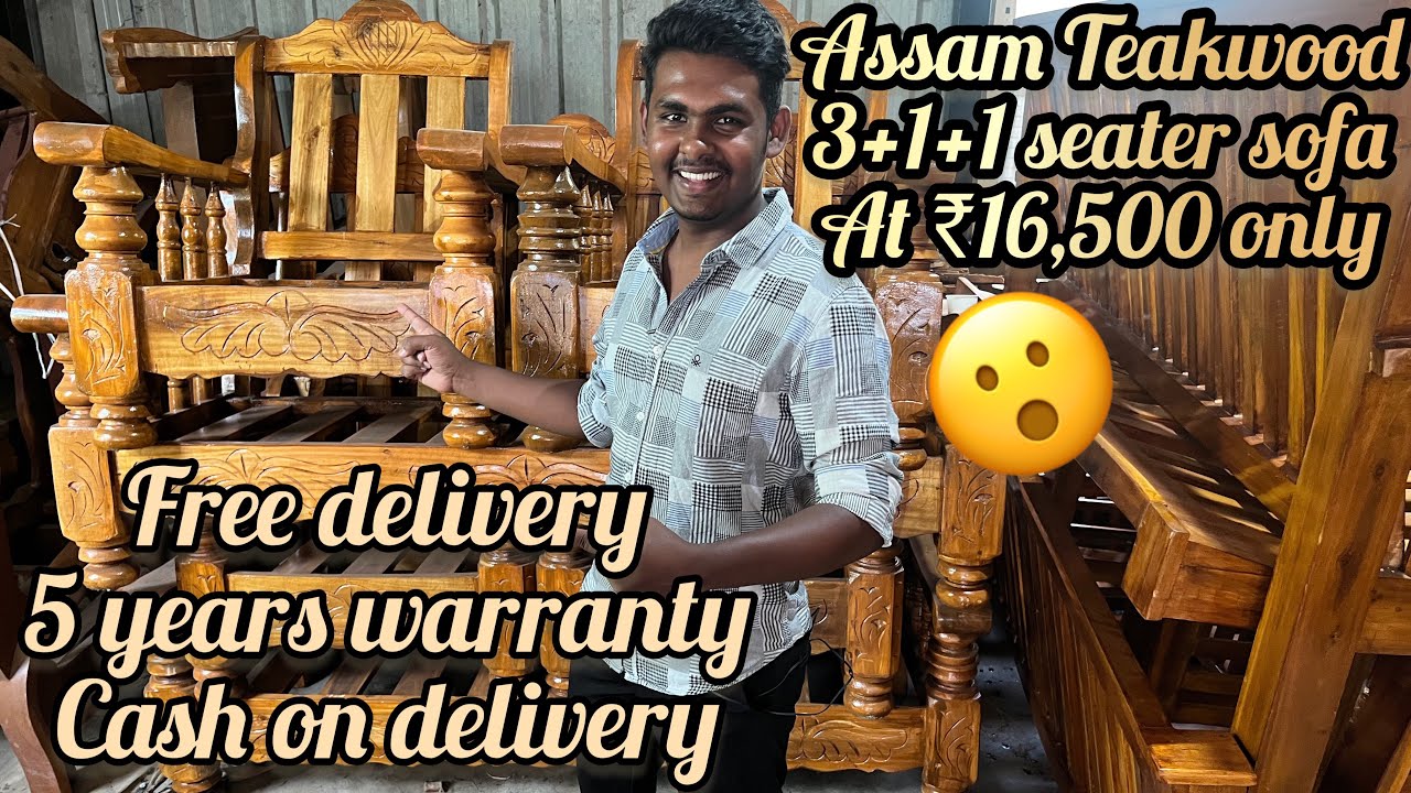 Assam Teakwood 3+1+1 sofa at ₹16,500 with free 10 cushions5 years