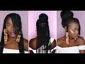 How To: Half up Half Down Feed in Braids | Box Braids with Cornrows and Bangs