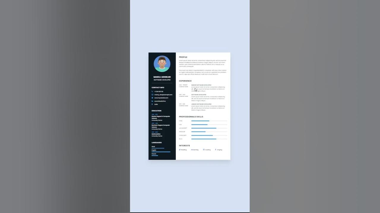 How to Create Responsive Resume Website using HTML and CSS | Resume CV ...