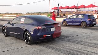 Tesla Model 3 Long Range vs VW Golf R - Drag Race
