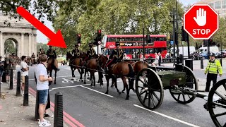 Royal Horse Artillery STOP busy traffic in Central London! *RARE SIGHTING*