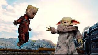 Video thumbnail of "Baby Yoda meets Baby Groot"