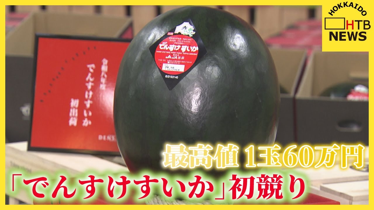 黒くてツヤツヤ「でんすけすいか」に1玉60万円のご祝儀価格 札幌の