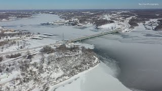 Drone video: Snow and ice cover the Lake of the Ozarks