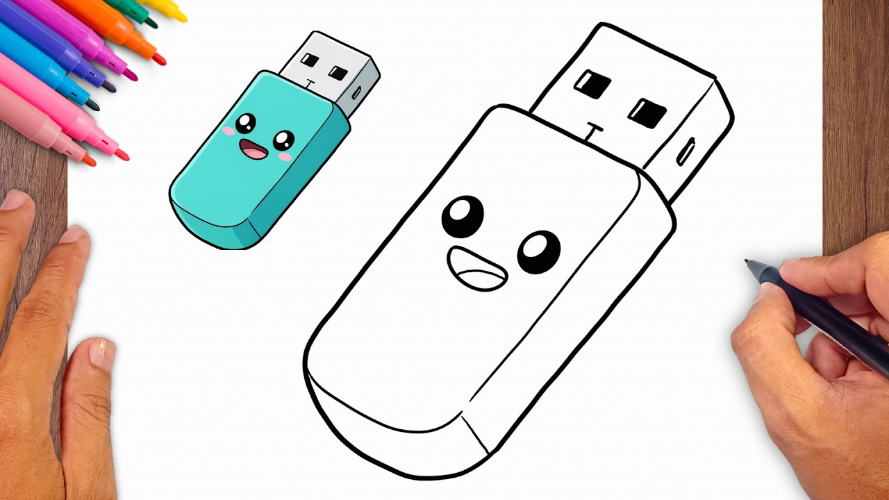 How to draw Cute Cartoon USB Flash Drive - Easy Drawing for Kids ...