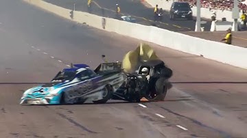 John Force explosion then crashed into Jonnie Lindberg