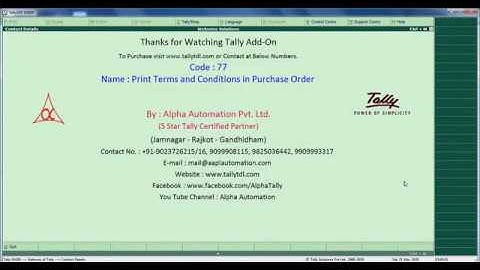 Tally Add On : Print Terms and Conditions in Purchase Order in Tally.ERP9 software.