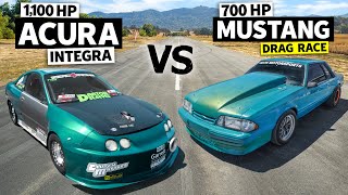 1100hp Turbo Integra Drag Races 700hp Fox Body Mustang // HONDA vs HATERS