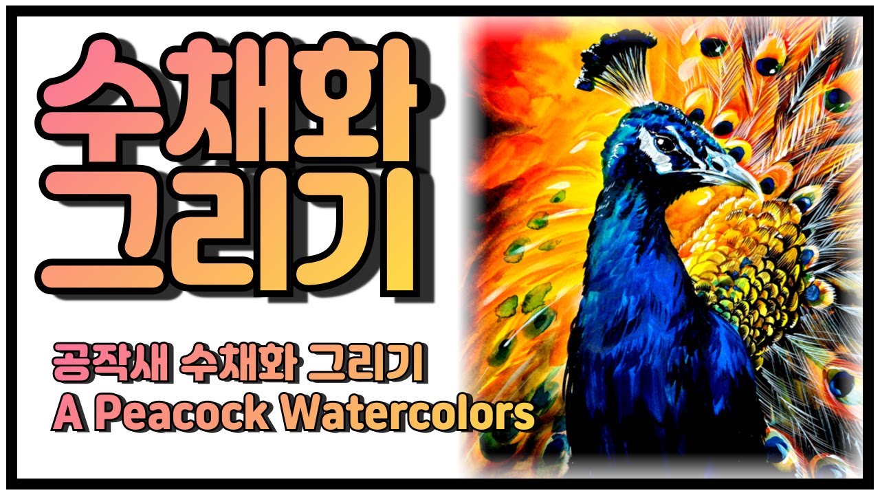 Рисование павлина акварелью в ускоренном режиме (4x) / 50 минут