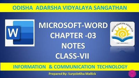 OAVS CLASS 7TH COMPUTER CHAPTER 3(MS-WORD)NOTES