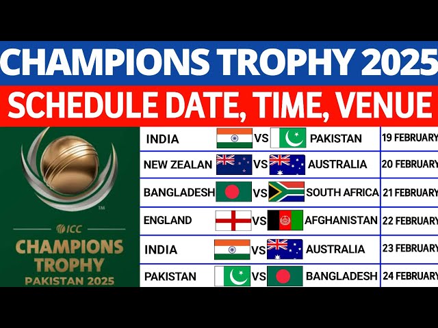 ICC Champions Trophy 2025 Schedule, All Teams, Venues, Host Nations | Champions Trophy 2025 Schedule - YouTube icc-champions-trophy-2025-schedule-all-teams-venues-host-nations-champions-trophy-2025-schedule-youtube