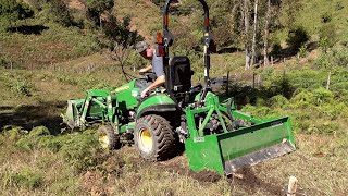 Build a MOUNTAIN ROAD from Scratch with Subcompact Tractor. IS TIM A BOX BLADE CONVERT??