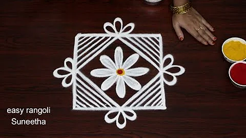 Traditional color rangoli designs🌸simple and Beautiful muggulu🌸easy rangoli Suneetha🌸3 dot kolam