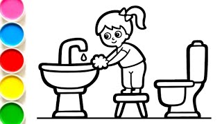 🧼👐 Hand Washing Drawing & Coloring for Kids 🎨 | Easy Hand Wash Picture for Toddlers 🌈