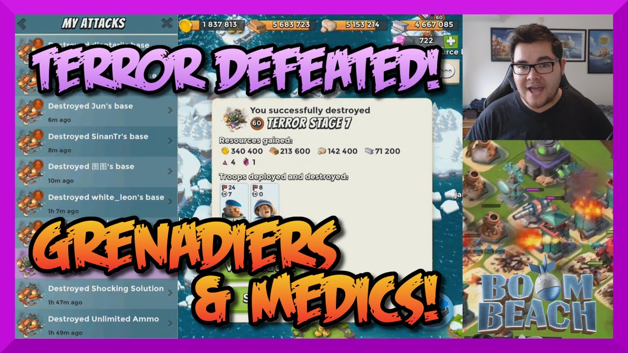Boom Beach - THE IMPOSSIBLE! Grenadiers and Medics DEFEAT Dr.Terror [Volcano Base!]