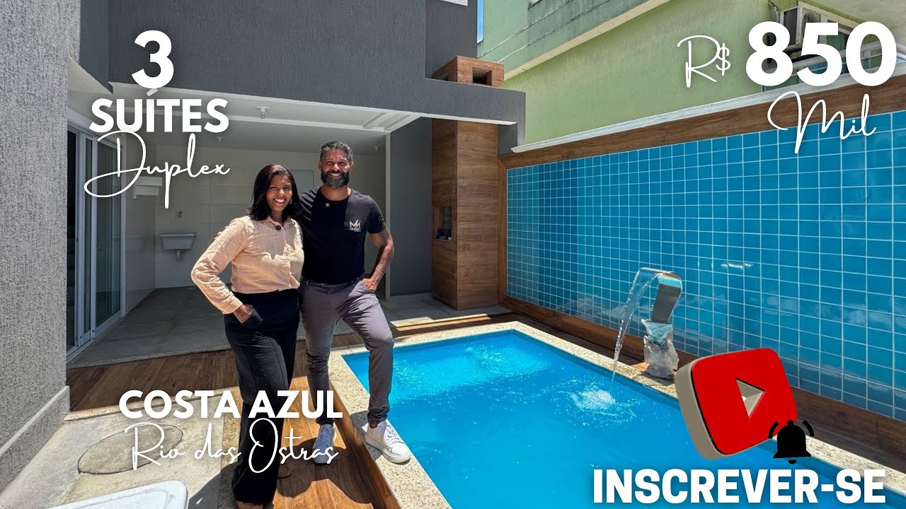 CASA EM COSTA AZUL, COM PISCINA E CHURRASQUERIA, 03 SUÍTES.