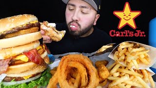 CARLS JR ONION RINGS + WESTERN BACON CHEESEBURGER + SUPER STAR MUKBANG