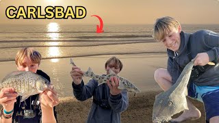 Surf Fishing Carlsbad, CA. (CRAZY CATCHES)
